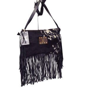 BRAND NEW!  'Keep it Gypsy' LV Upcycled Hair on Hide Leather Fringe Cowhide Bag